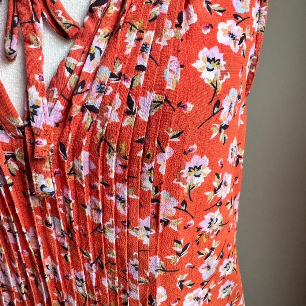 Sanctuary Garden Swing Top Floral Sleeveless Blouse Orange Size Small Tie Front‎ - Picture 7 of 8